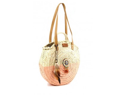 BOLSO REDONDO GRANDE PINTADO PIEDRA CENTRAL Y PLUMA